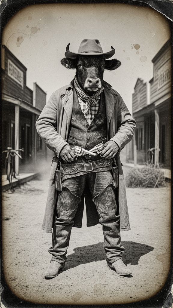 Minotaur Cowboy In Dusty Western Town