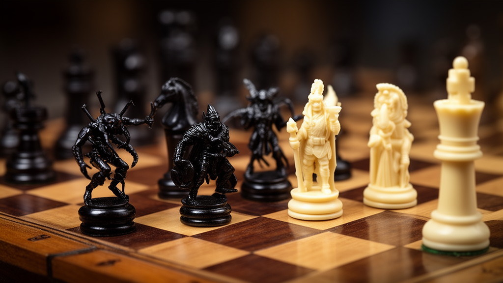 Fantasy Chess Battle On Wooden Board