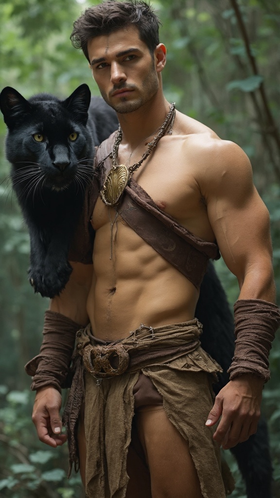 hypermasculine male, manly. Caucasian jungle man, 