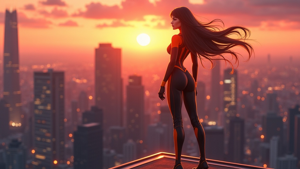 Female Superhero Stands Art