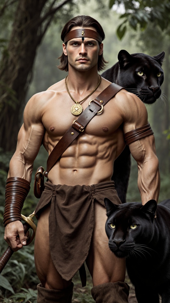 hypermasculine male, manly. Caucasian jungle man, 