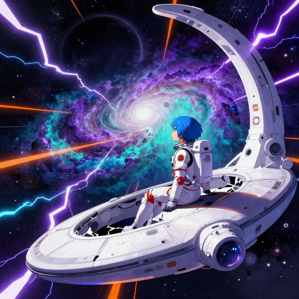 Anime Astronaut Girl In Cosmic Nebula