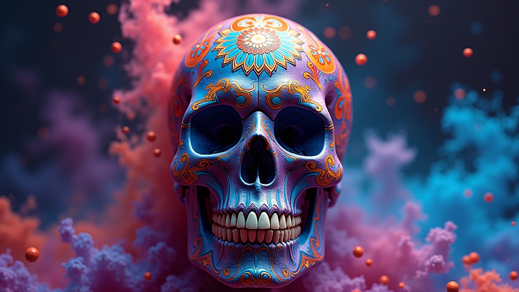 Vibrant Ferrofluid Skull Artwork