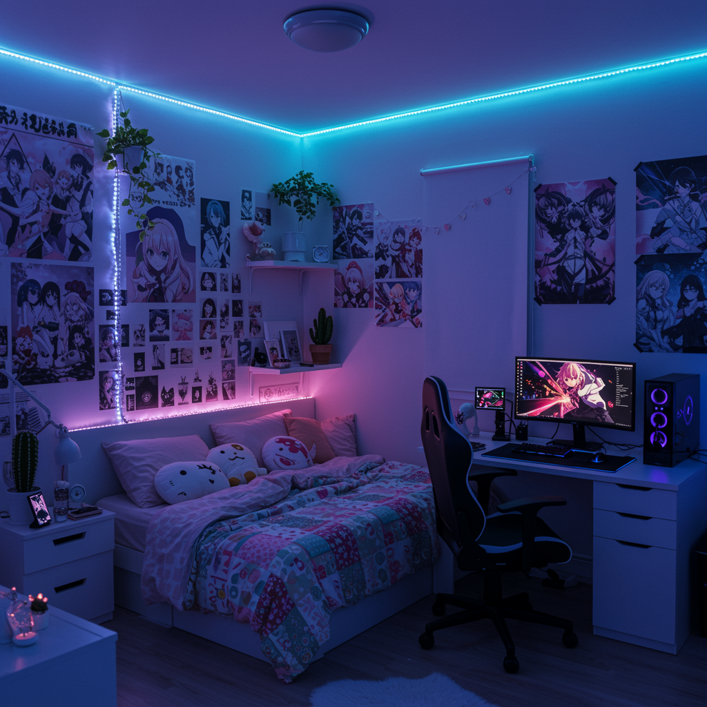 Anime-inspired Bedroom Bathed Artwork