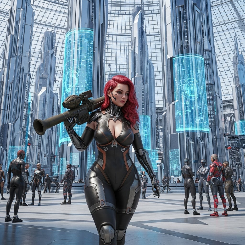 Curvy Cyborg in High-Tech City
