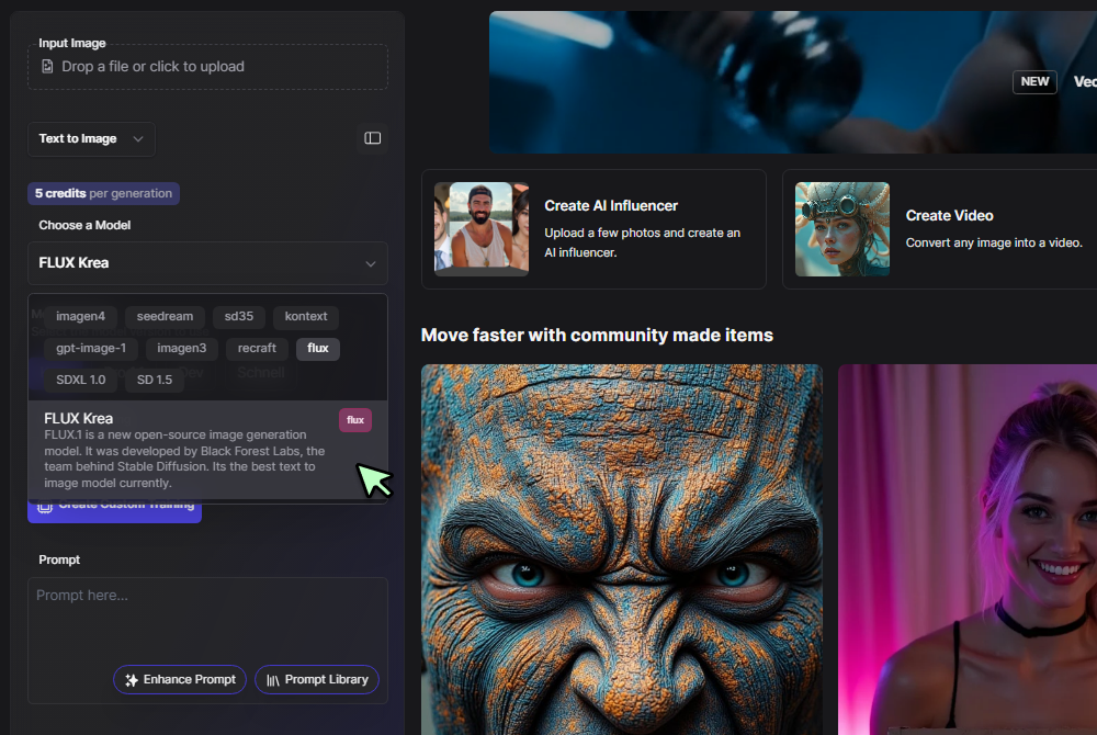 Step 1: Select FLUX Krea mode