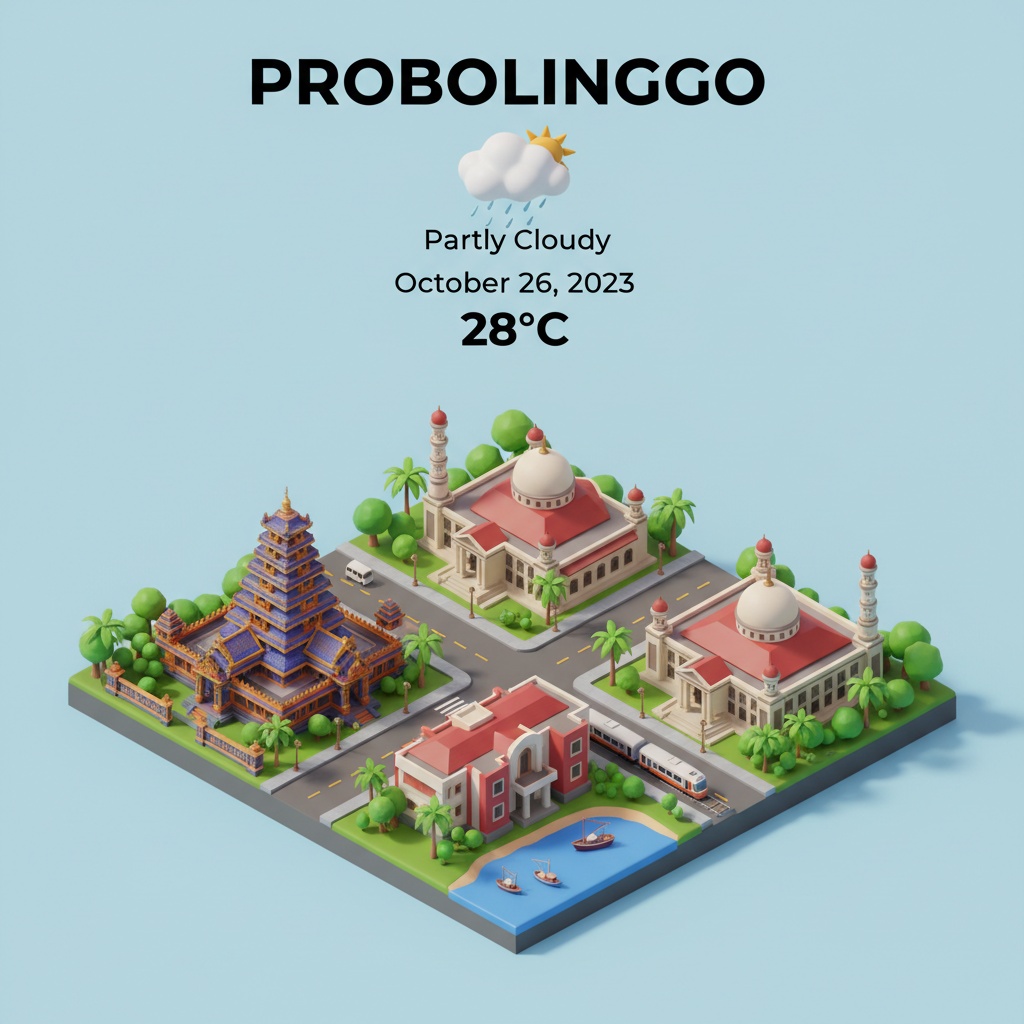 City Probolinggo Indonesia Present A Clear 45 Top Down Isometric