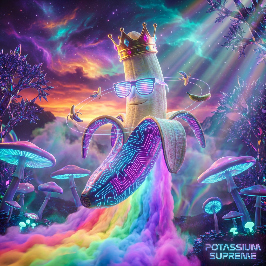 Majestic Cyberpunk Banana King With Rainbow Vapor