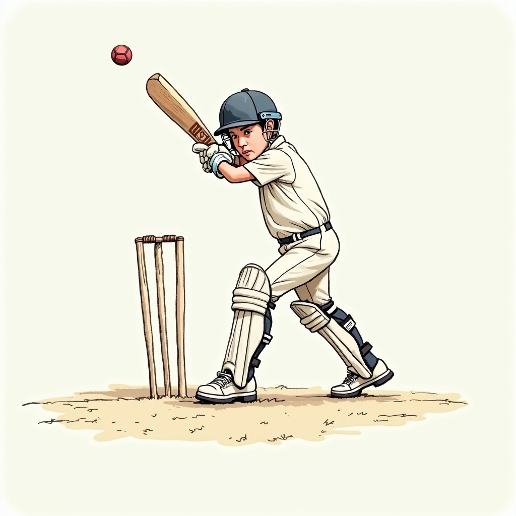 Draw An Image Boy Playing Sweep Shot In Cricket
