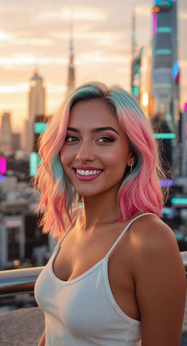 Portrait Of A Cheerful Young Woman With Shoulder Length Pastel