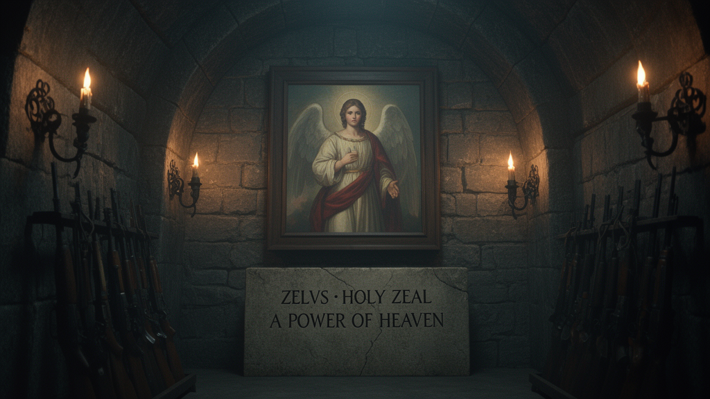 Candlelit Underground Armory With Angelic Painting