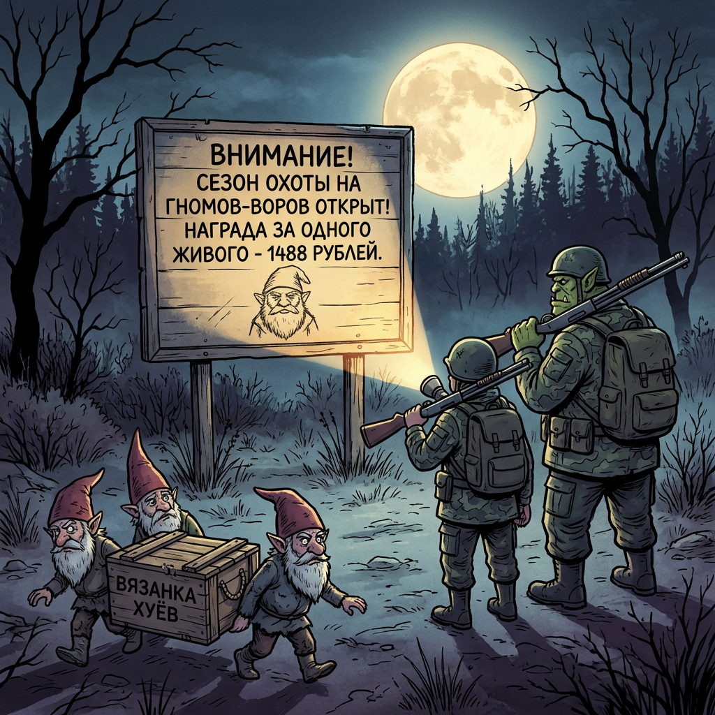 Humorous Gnome Hunt In Moonlit Forest