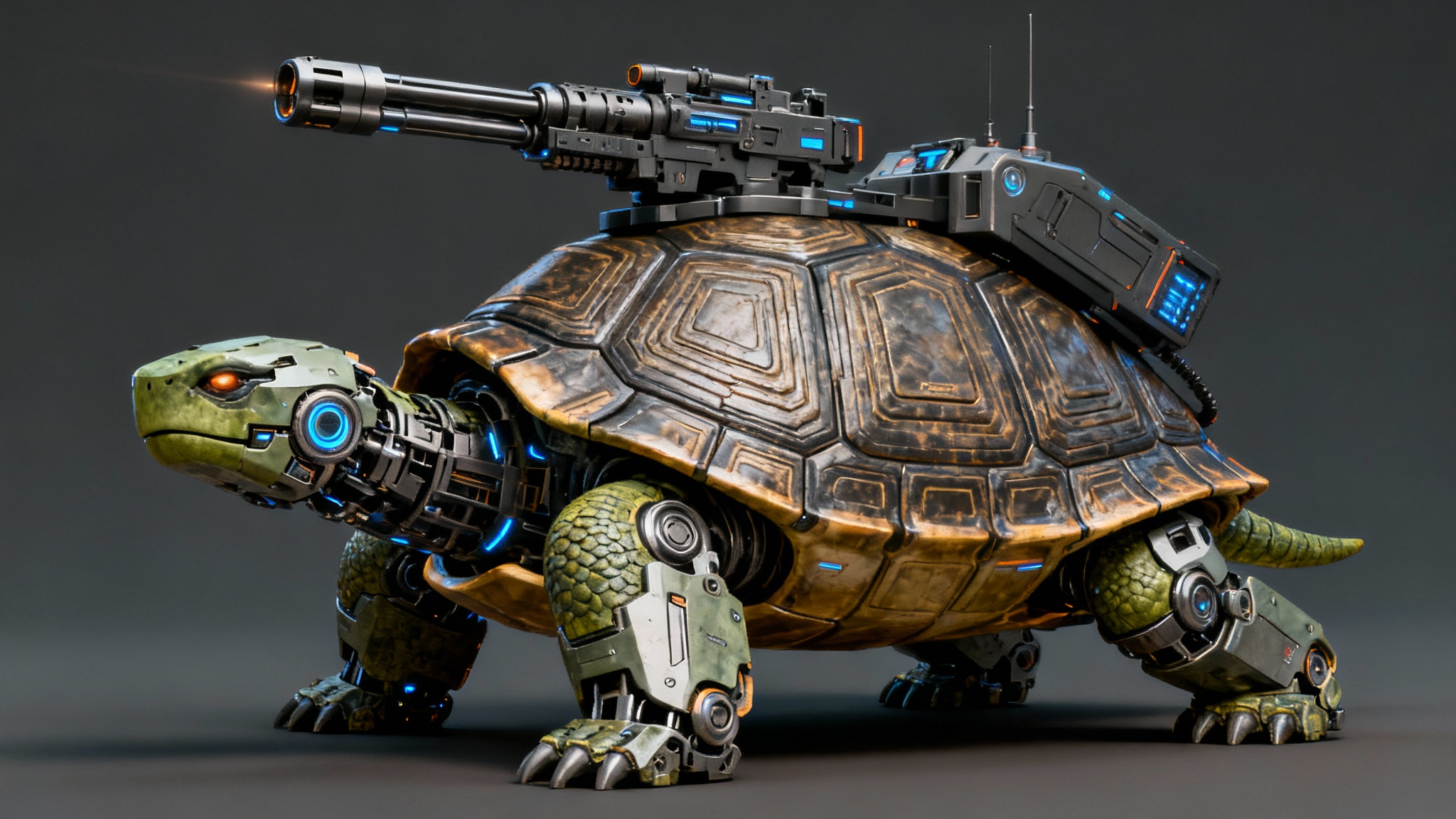 highly advanced robot turtle with a futuristic, hi