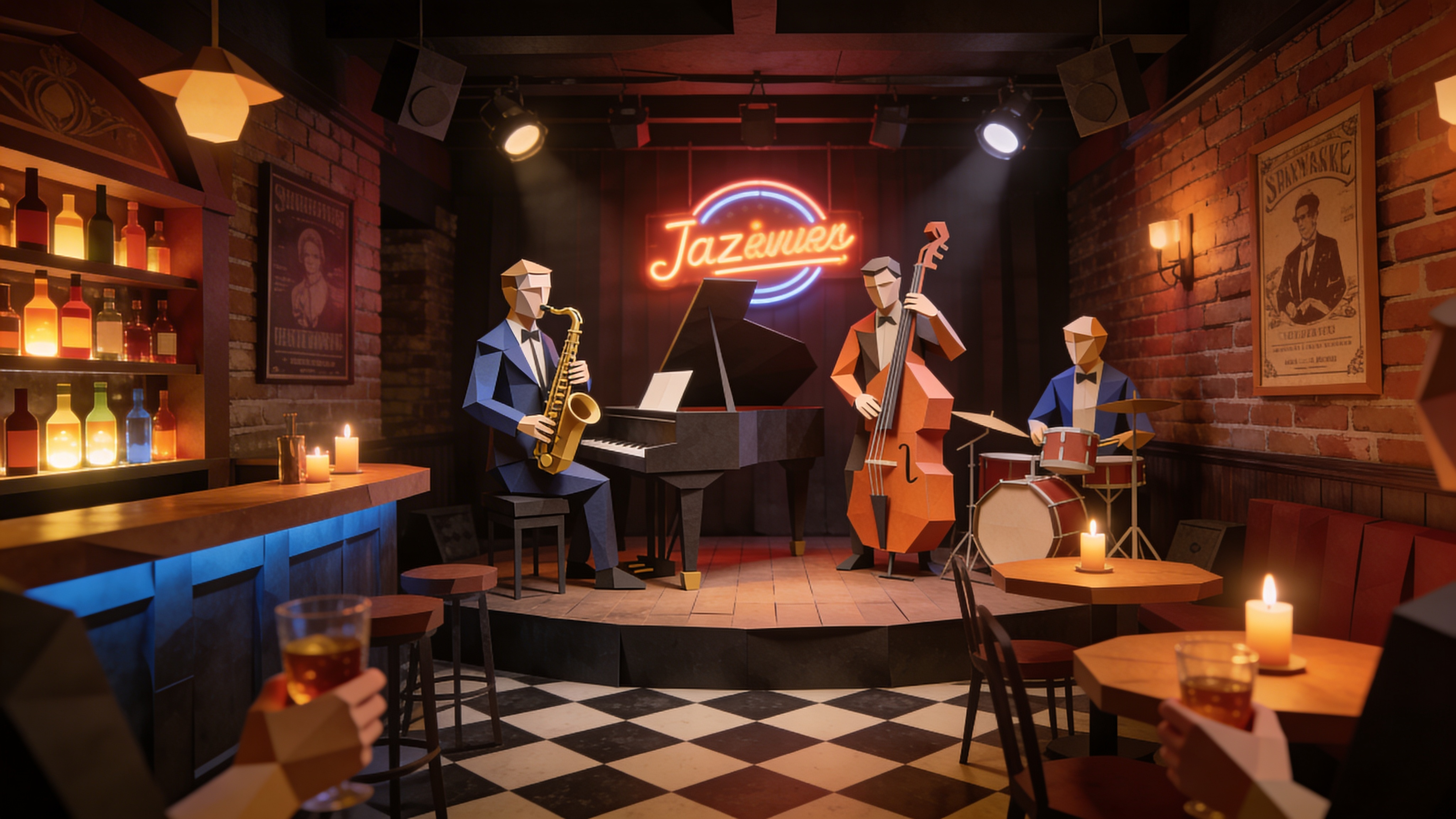 Low Poly Jazz Band In Cozy Speakeasy