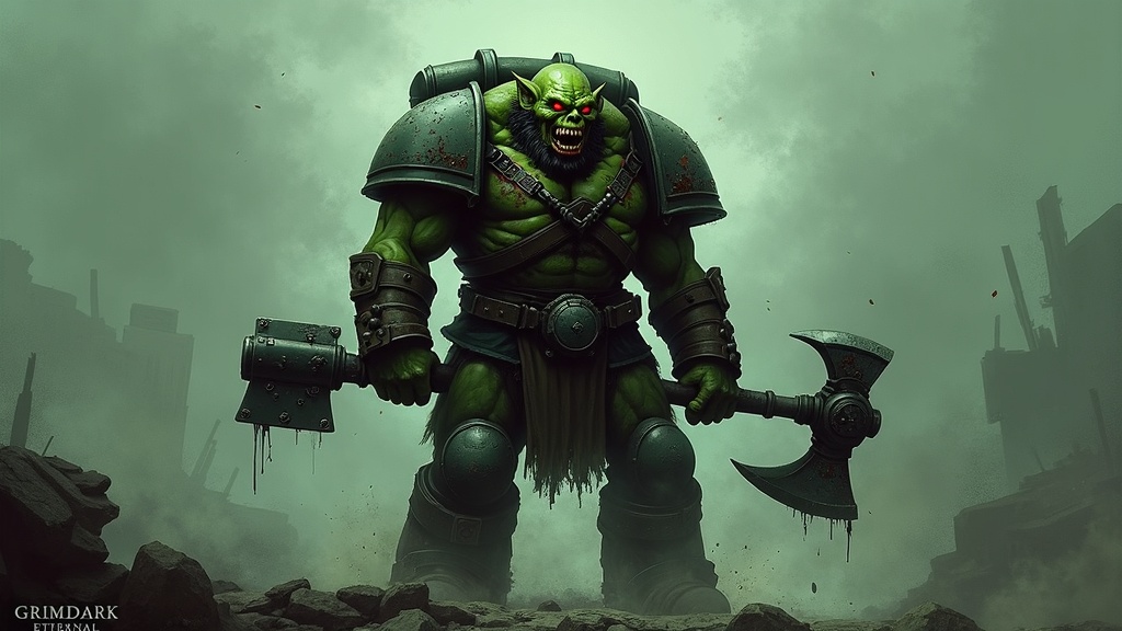 Fierce Warhammer Ork With Glowing Eyes