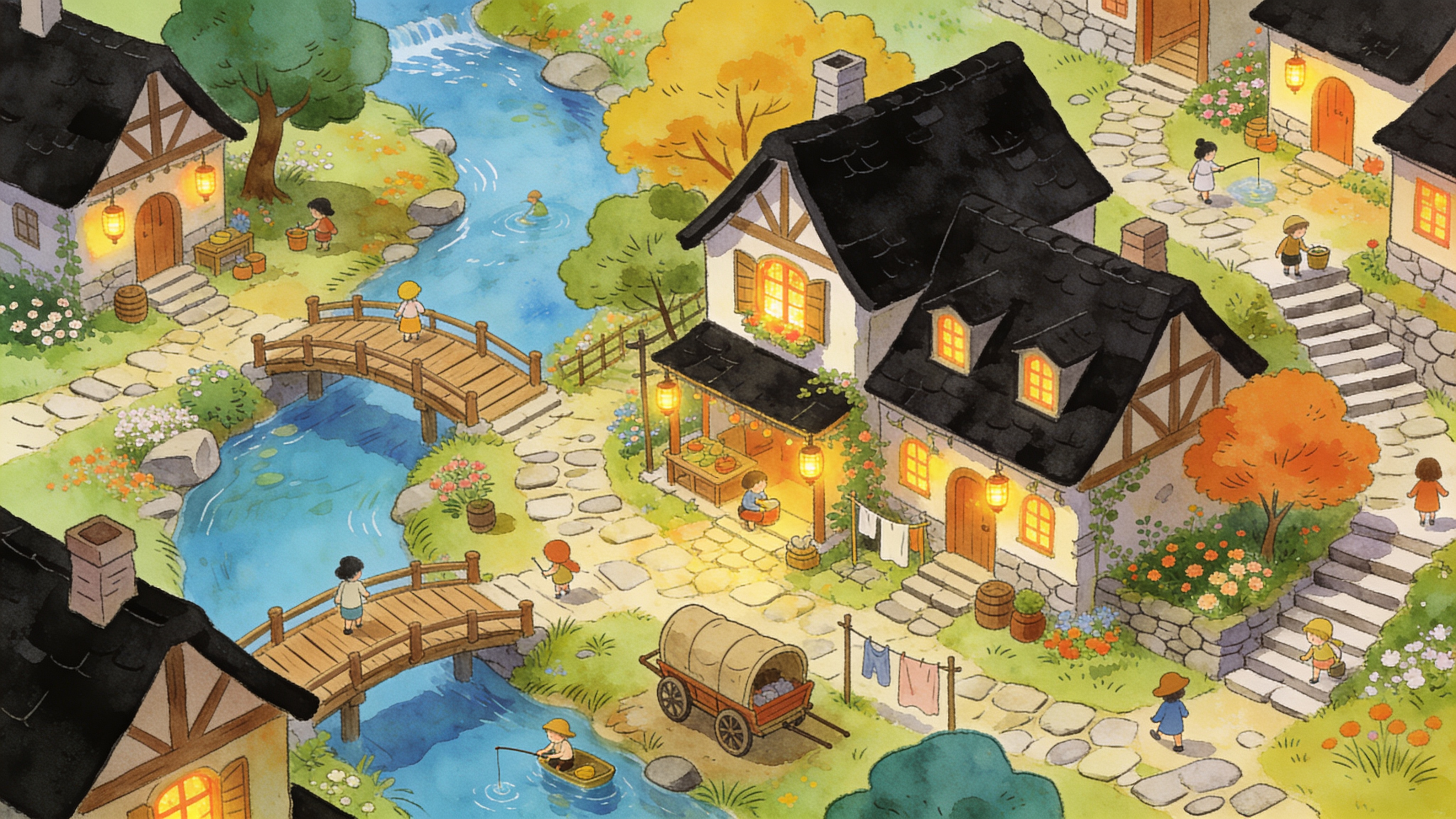 Idyllic Fantasy Village With Winding River