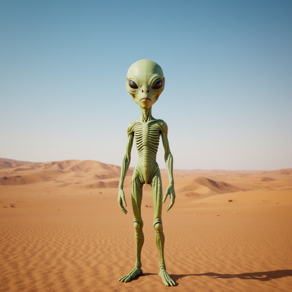 A Realistic Alien In An Empty Desert