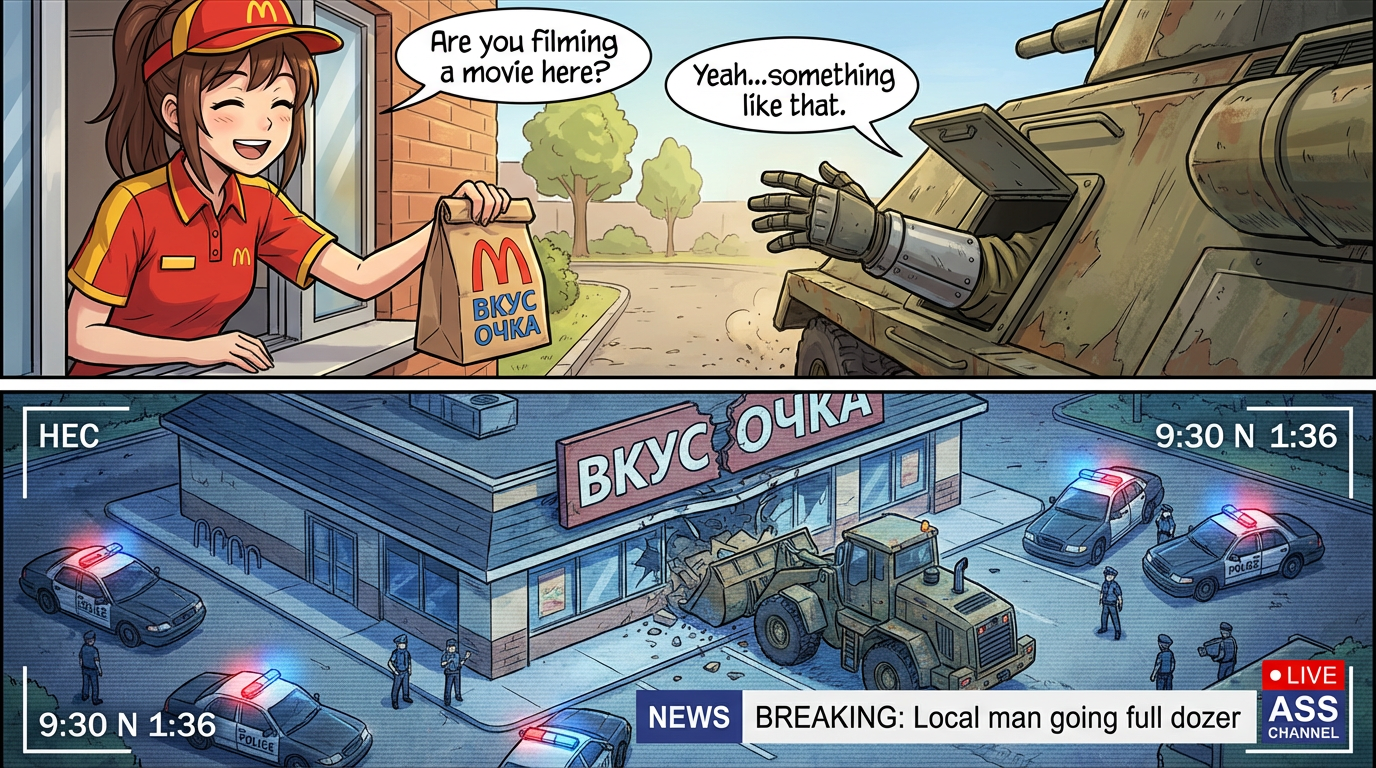 Humorous Anime Comic Strip Drive-thru Mayhem