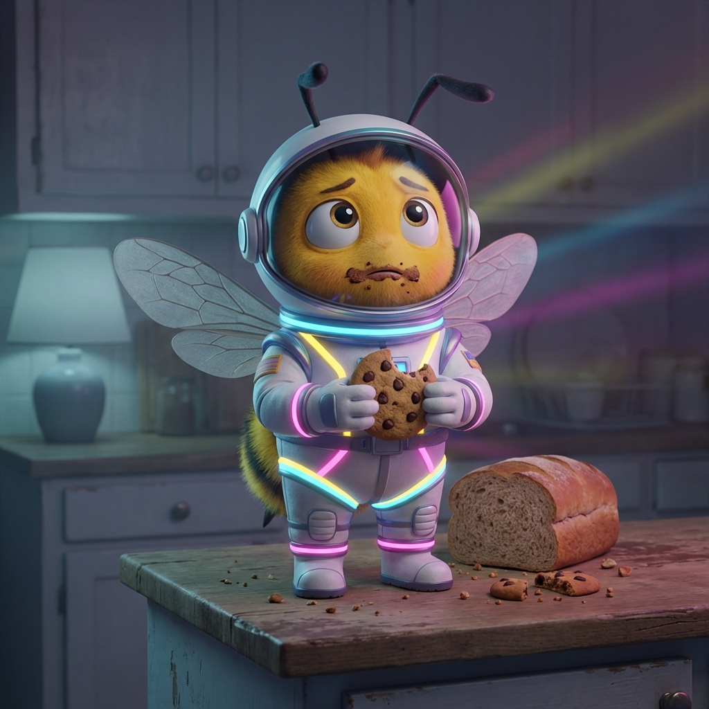 Cute Bee Astronaut Caught Eating Cookie