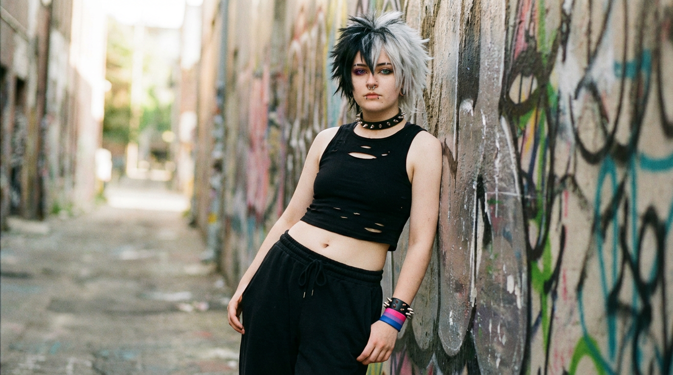 Androgynous Punk Person In Grungy Alley