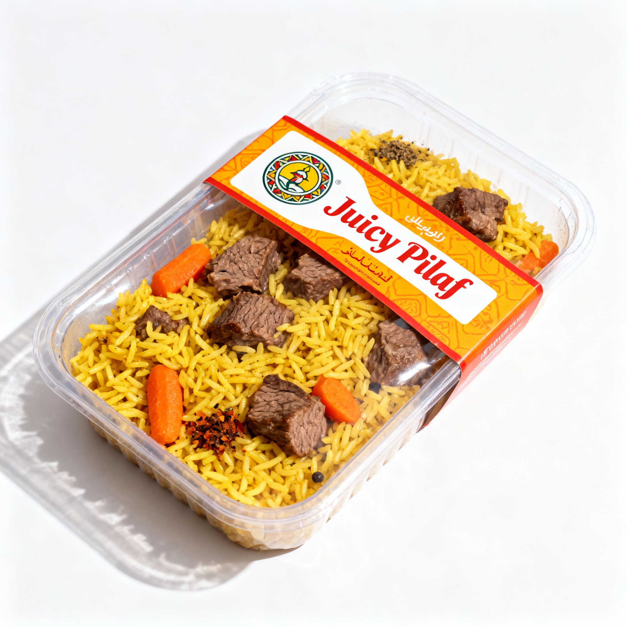 Juicy pilaf in a transparent package. Every ingred