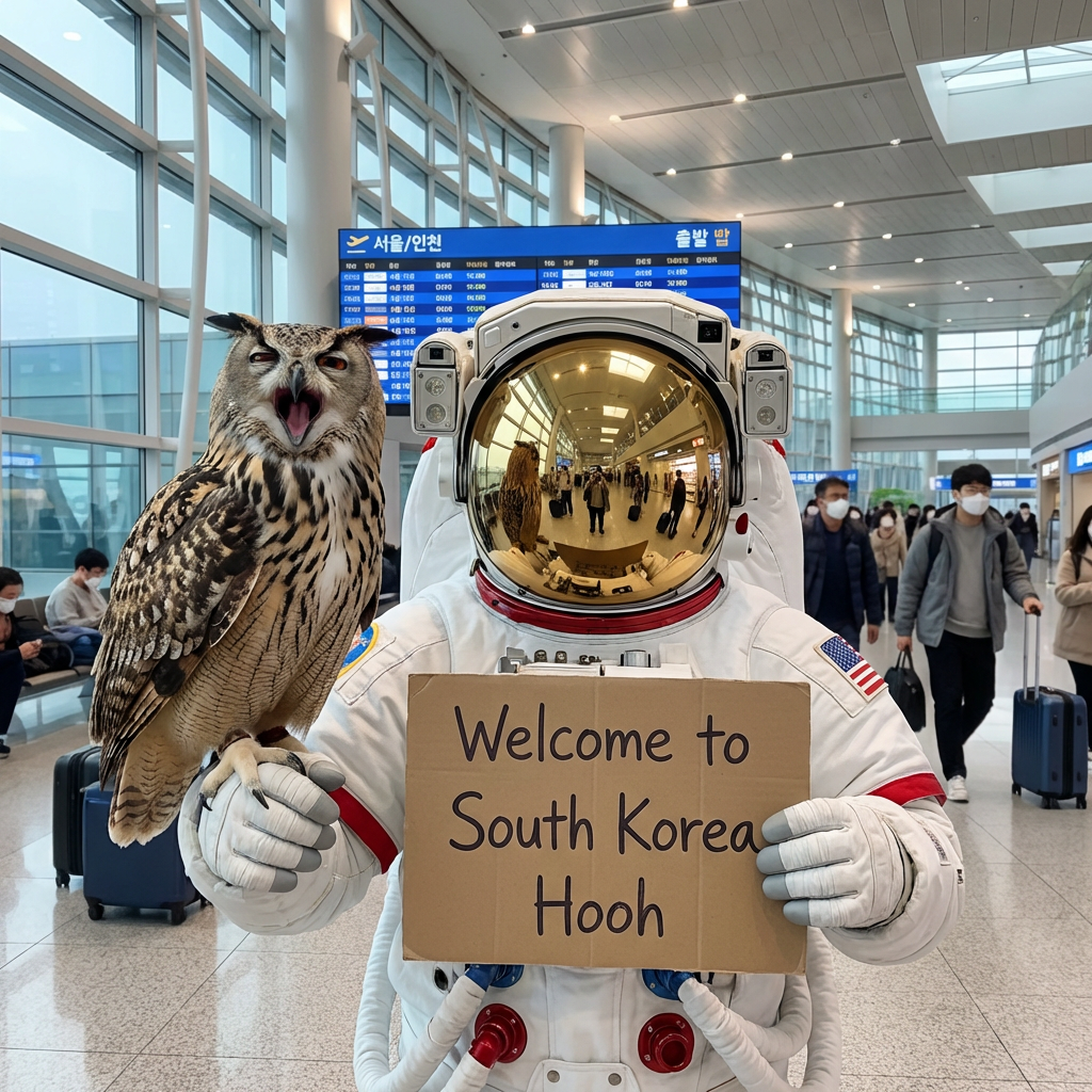 Astronaut With Owl Welcomes To South Korea