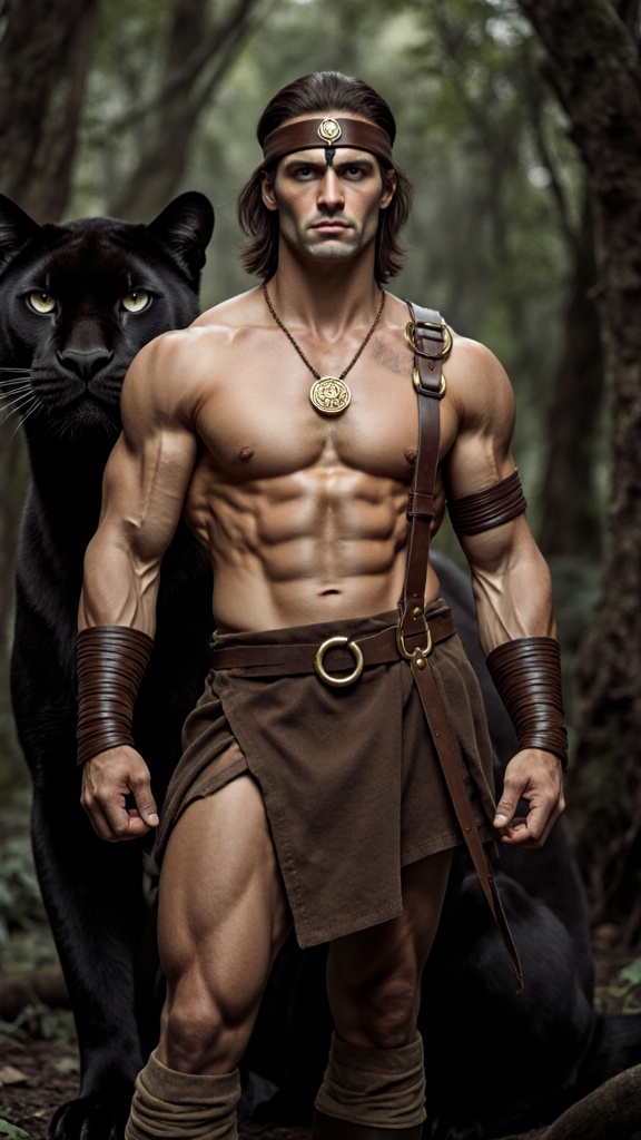 hypermasculine male, manly. Caucasian jungle man, 