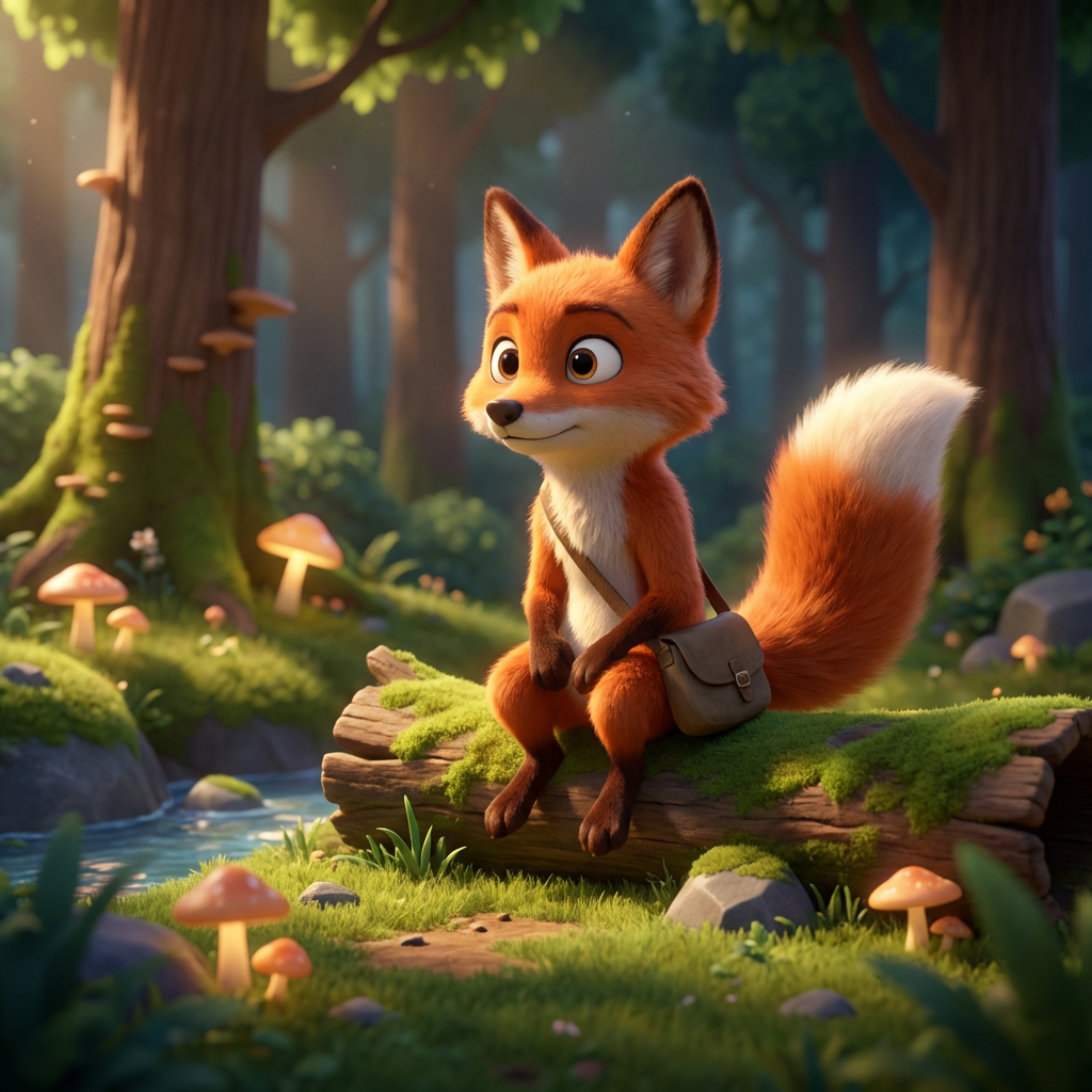 Cute Cartoon Fox In Enchanted Forest