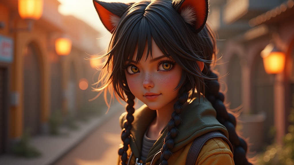 Adorable Feline-inspired Girl Art