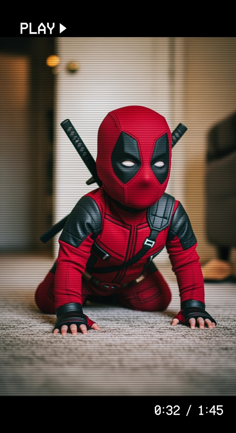 A Baby Deadpool Vhs Style 1993 Vhs Lines