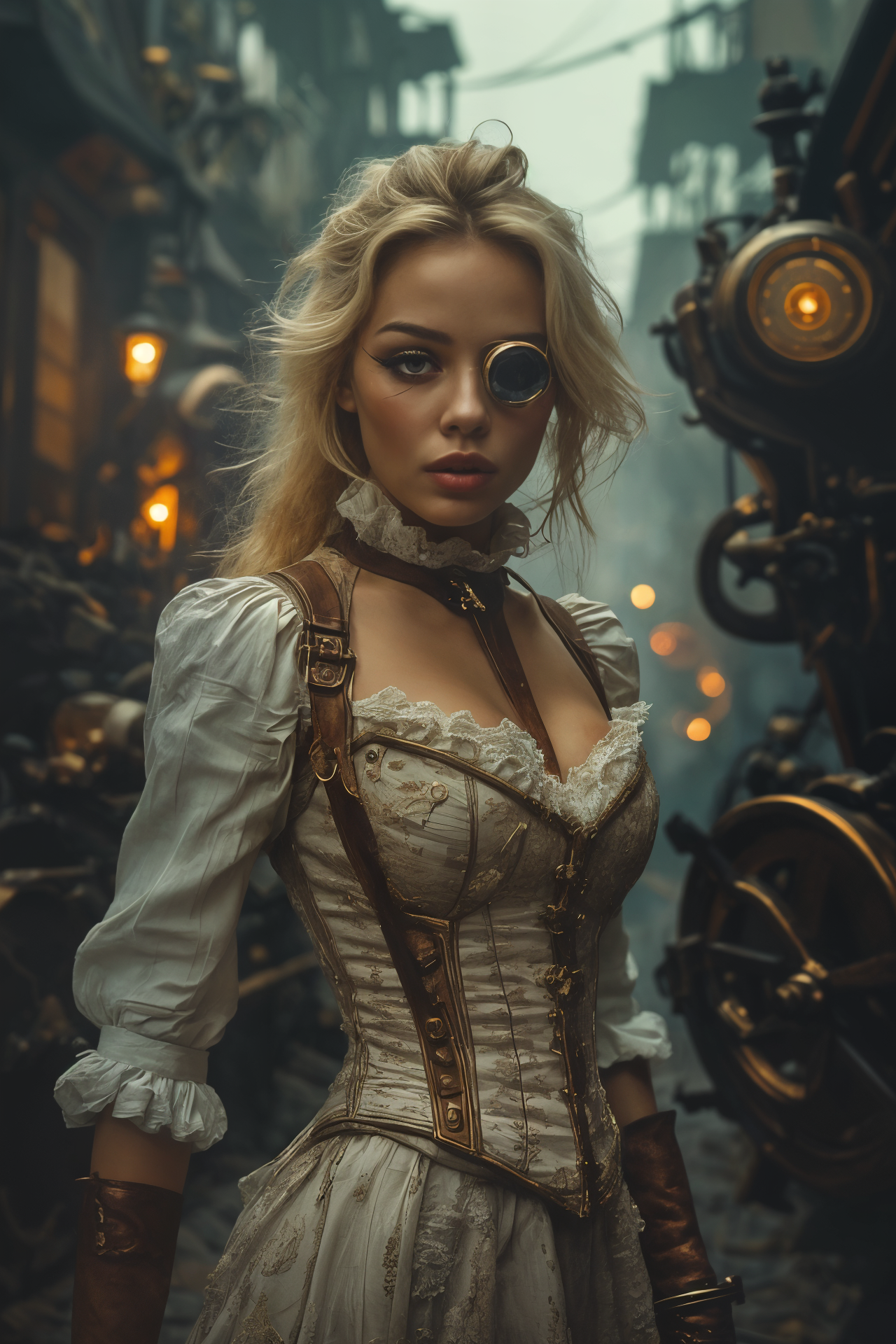 Steampunk Alluring And Seductive Woman With A Mysterious Monocle Perched