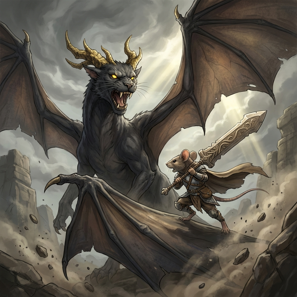 Heroic Mouse Battles Feline Dragon Monster