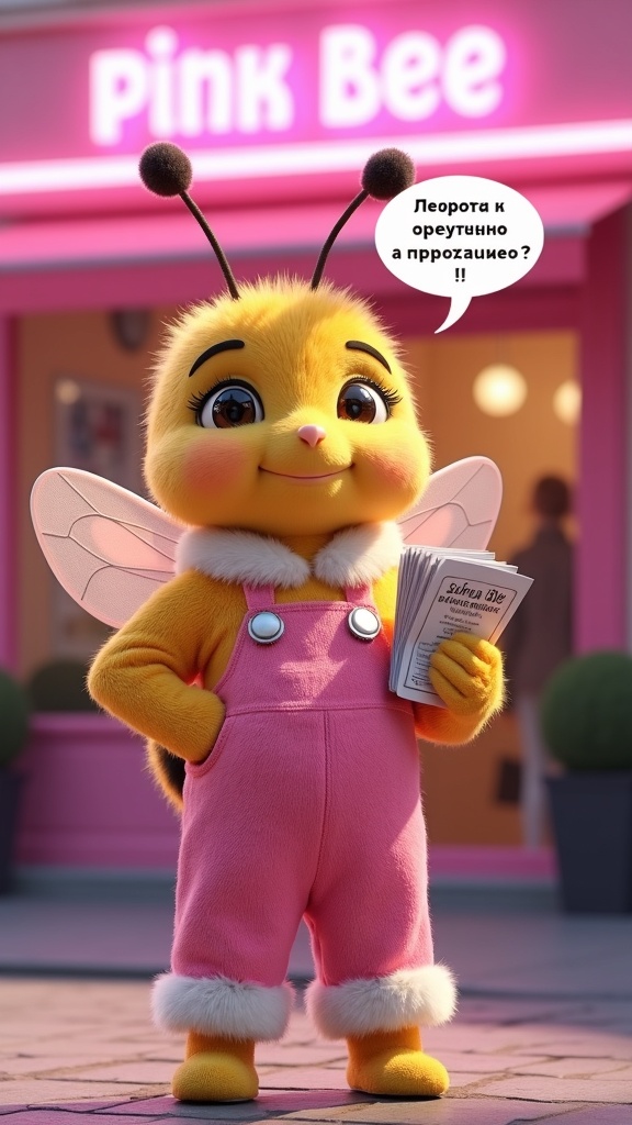 Charming Anthropomorphic Bee In Pink Overalls