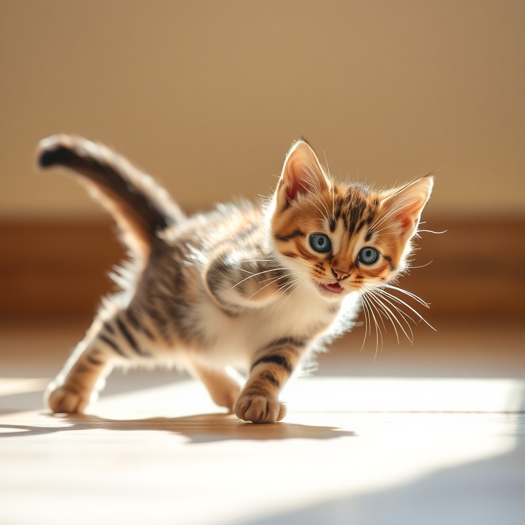 Kitten Playfully Stretches Art