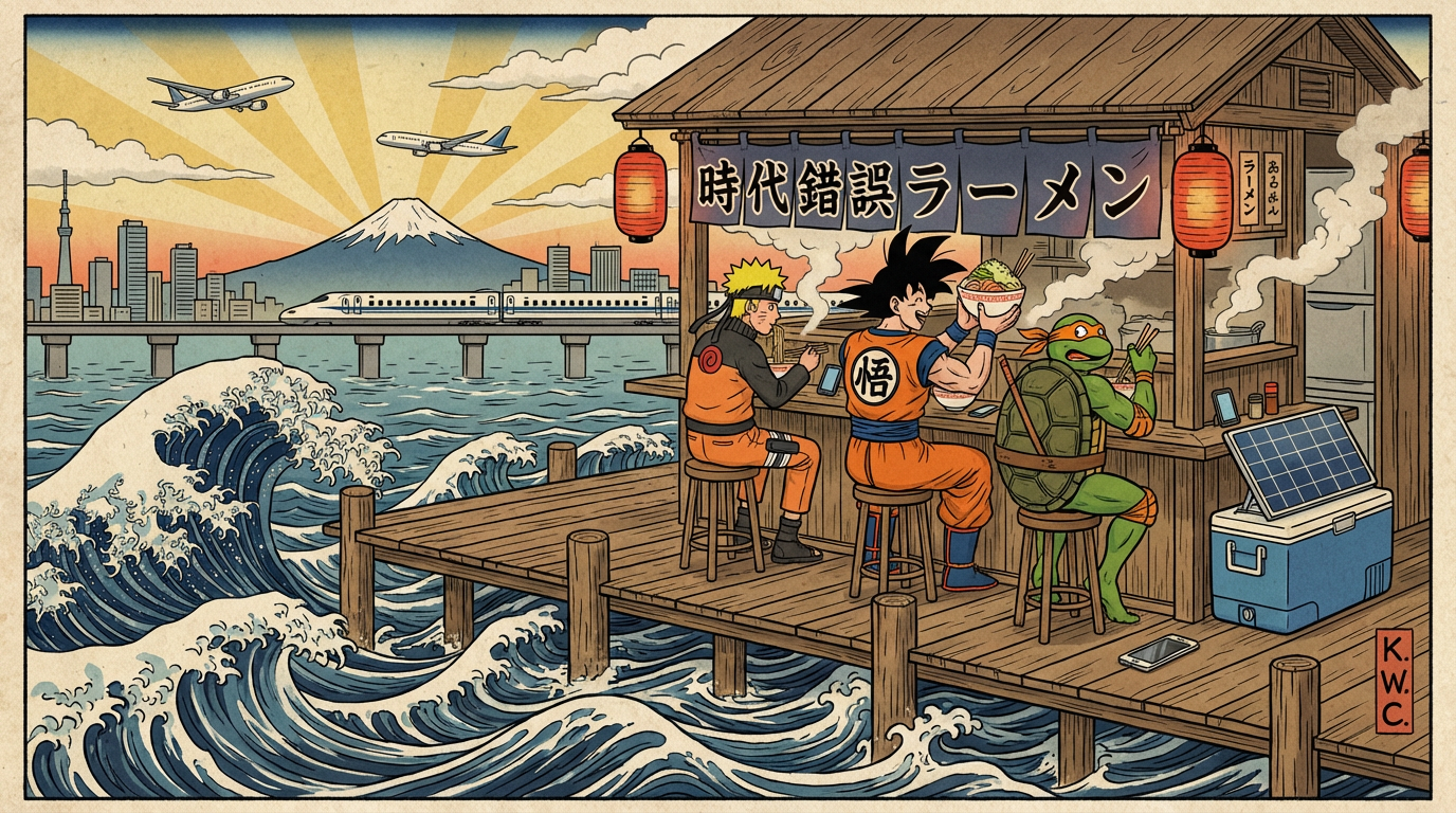 Anime Characters Eating Ramen On Pier