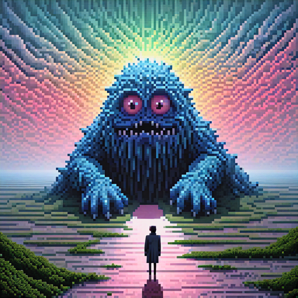 (pixel art), photography in the style of detailed hyperrealism, fantasy, (monster:1.3), Gabriel Dawe, Gilbert Garcin ,AES+F, hyper detailed, intricate, poster, ArtStation, subsurface scattering, Photorealistic, Hyperrealistic, analog style, realistic, film photography, soft lighting, heavy shadow (pixel art), photography in the style of detailed hyperrealism, fantasy, (monster:1.3), Gabriel Dawe, Gilbert Garcin ,AES+F, hyper detailed, intricate, poster, ArtStation, subsurface scattering, Photorealistic, Hyperrealistic, analog style, realistic, film photography, soft lighting, heavy shadow