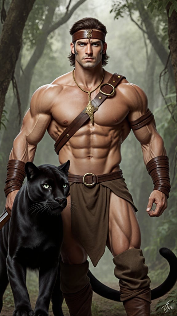 hypermasculine male, manly. Caucasian jungle man, 