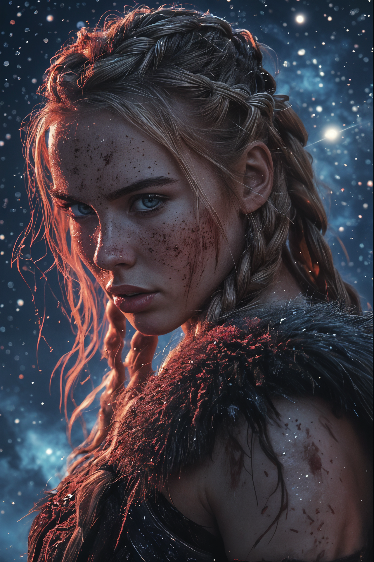 Sexy Viking Woman Hunting Supernatural Foes Space Background Cinematic Shot