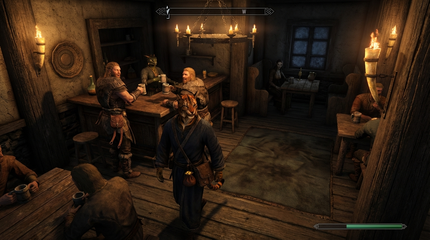 Khajiit Mage In Cozy Fantasy Tavern