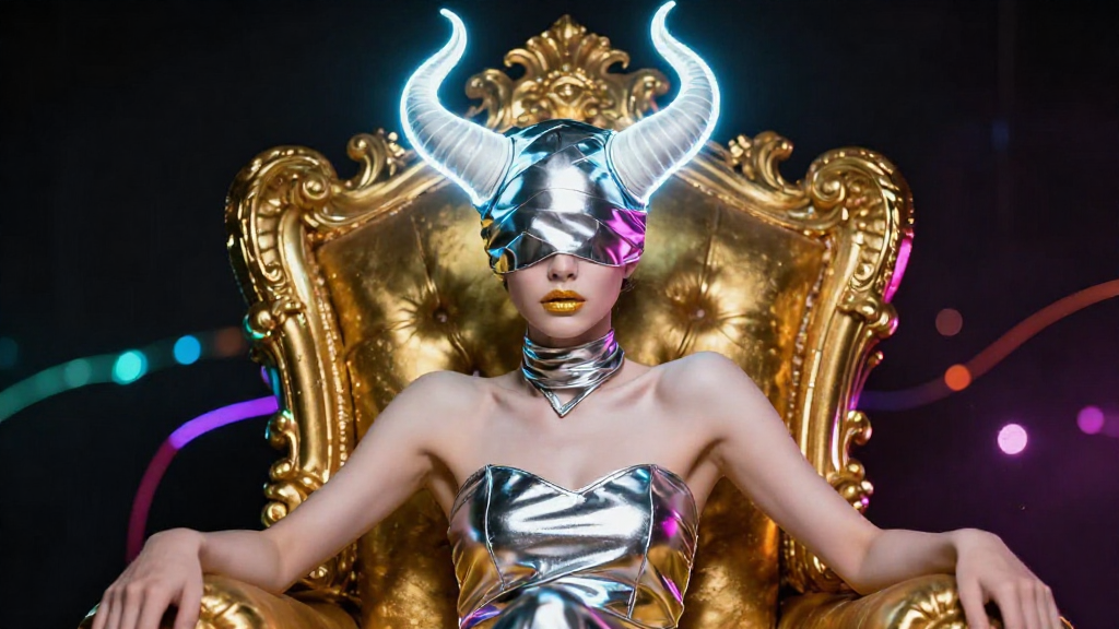Regal Figure On Golden Throne With Neon Horns