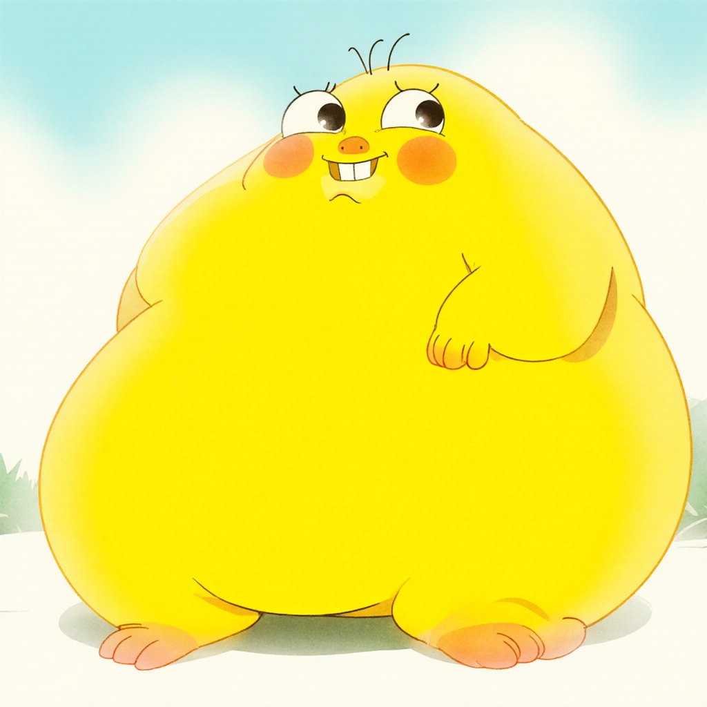 A really fat cartoon yellow , in the style of artistic
