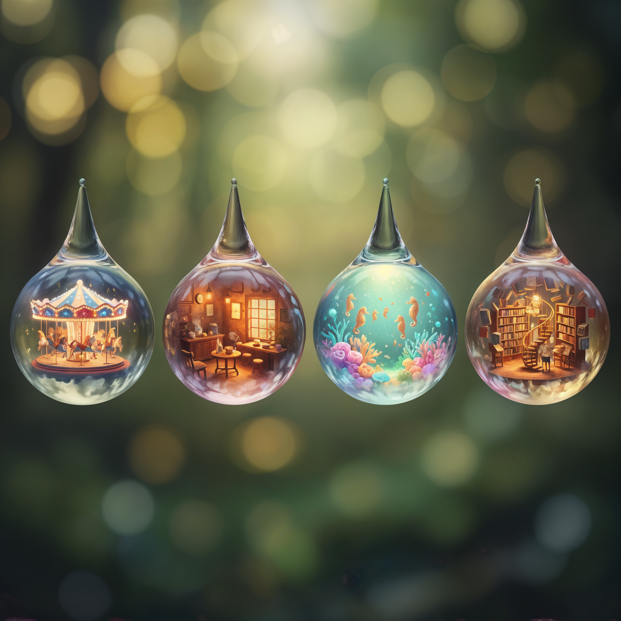 A Dreamy Macro Photograph Of Four Raindrops Suspended Mid Fall