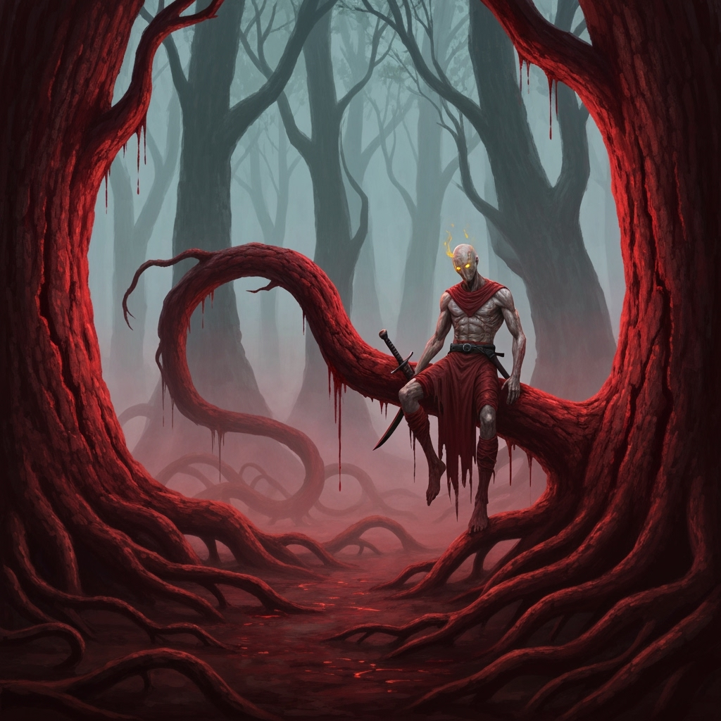 Create An Image Of A Tall Gaunt Figure Resting On