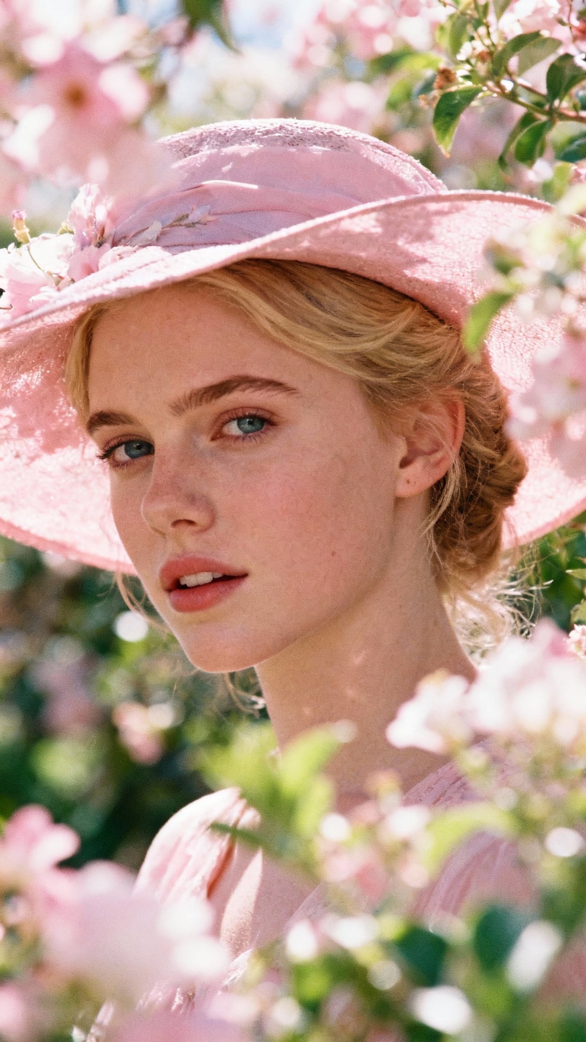 A close-up photo of a person with a hat, surrounde