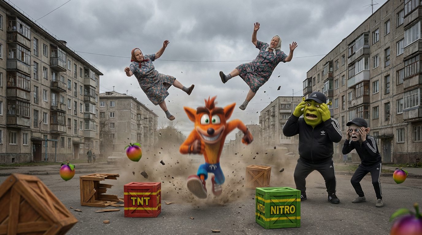 A Chaotic Scene Featuring Crash Bandicoot
