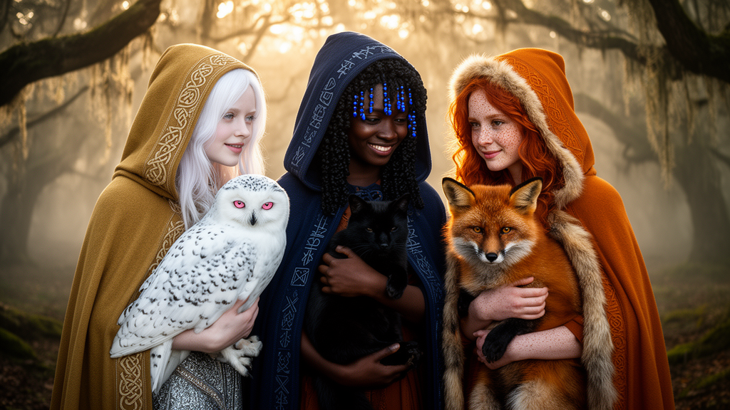 Three Diverse Women With Animal Companions