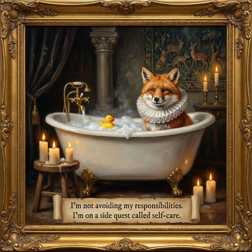 Regal Fox In Bubble Bath Oil Painting