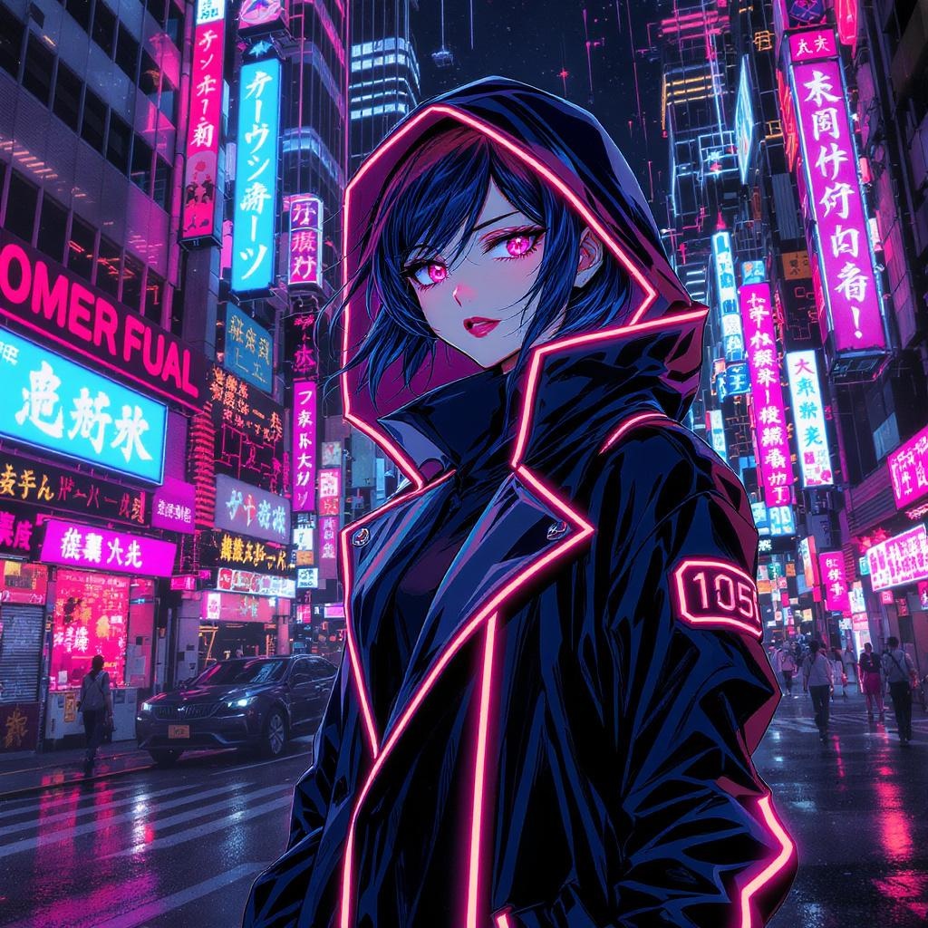 Generated Neon-trimmed Raincoat