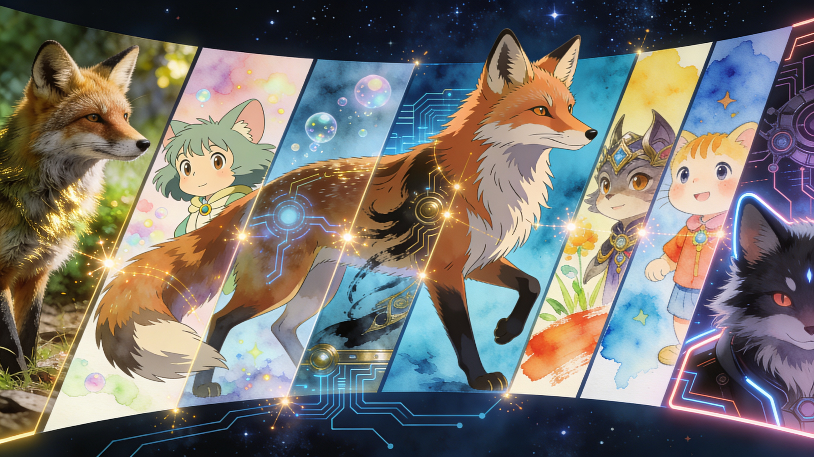 Multi-Style Artistic Flexibility - Feature illustration