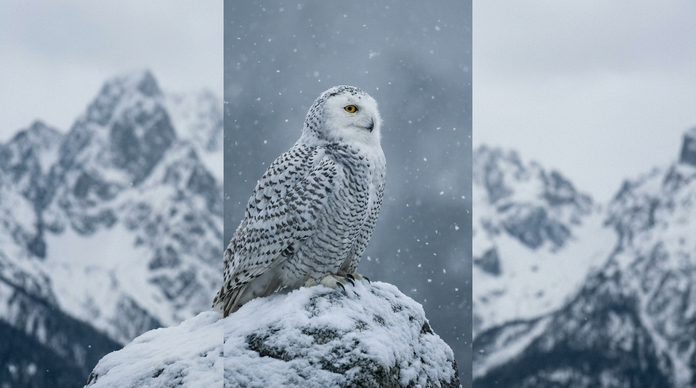 Majestic Snowy Owl Perched On Snowy Rock